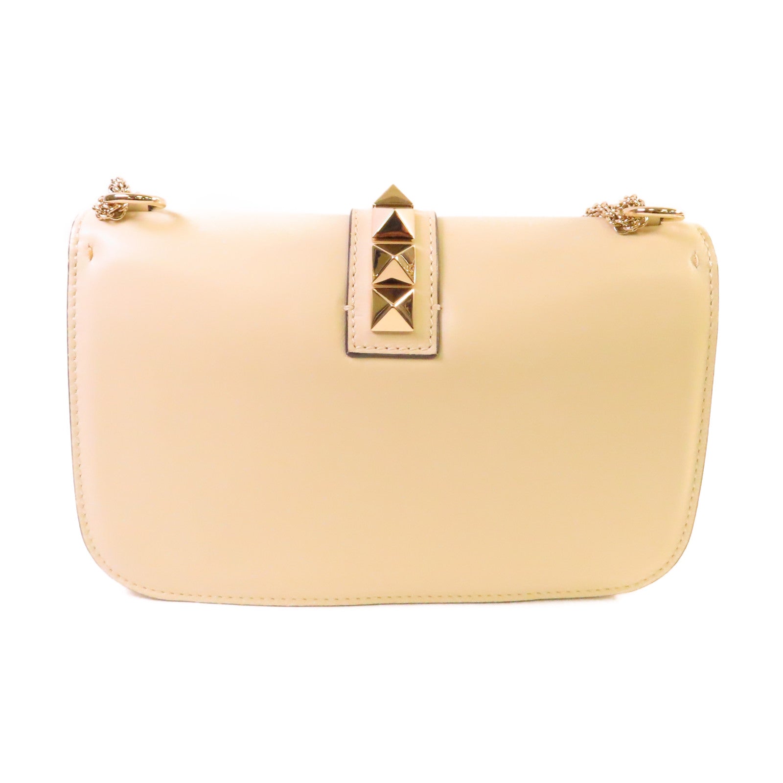 Valentino 牛皮皮革Garanani Lock Chain Shoulder Bag金扣鏈帶肩背袋米白色