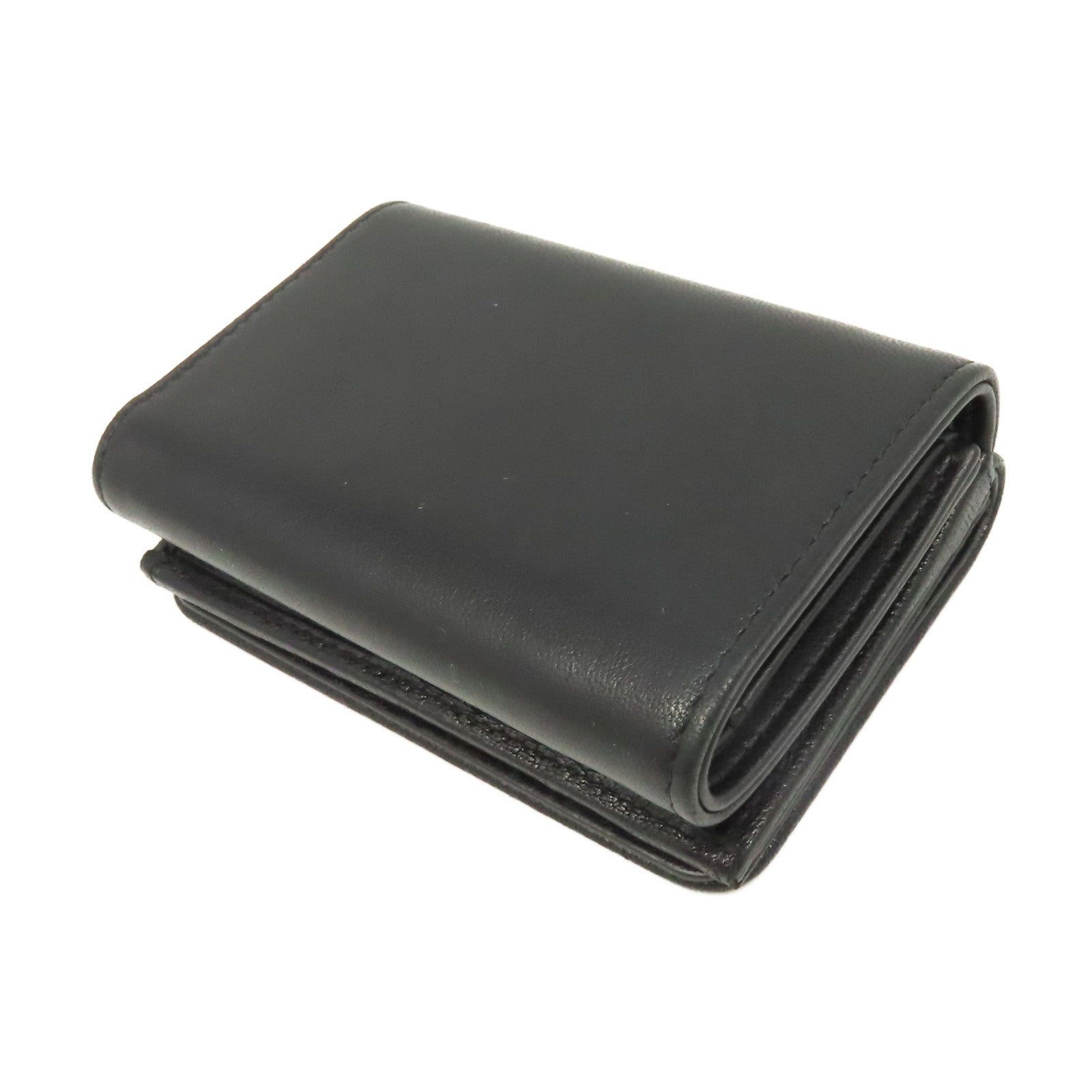 CHANEL 牛皮皮革Mini Wallet銀扣迷你錢包黑色