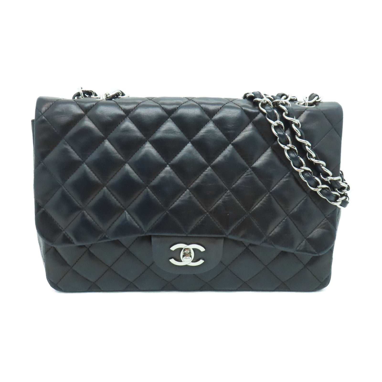 CHANEL Rhombus Sheepskin Leather Chain Shoulder Bag Chain Belt Shoulder Bag Black