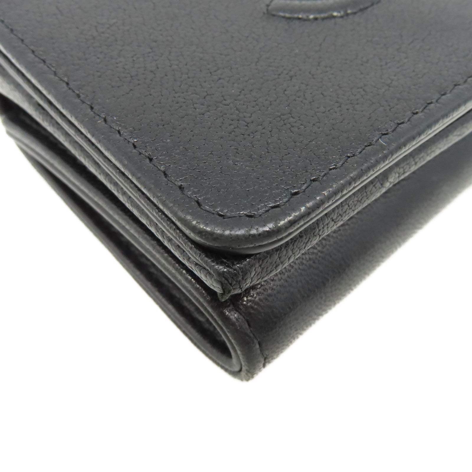 CHANEL 牛皮皮革Mini Wallet銀扣迷你錢包黑色