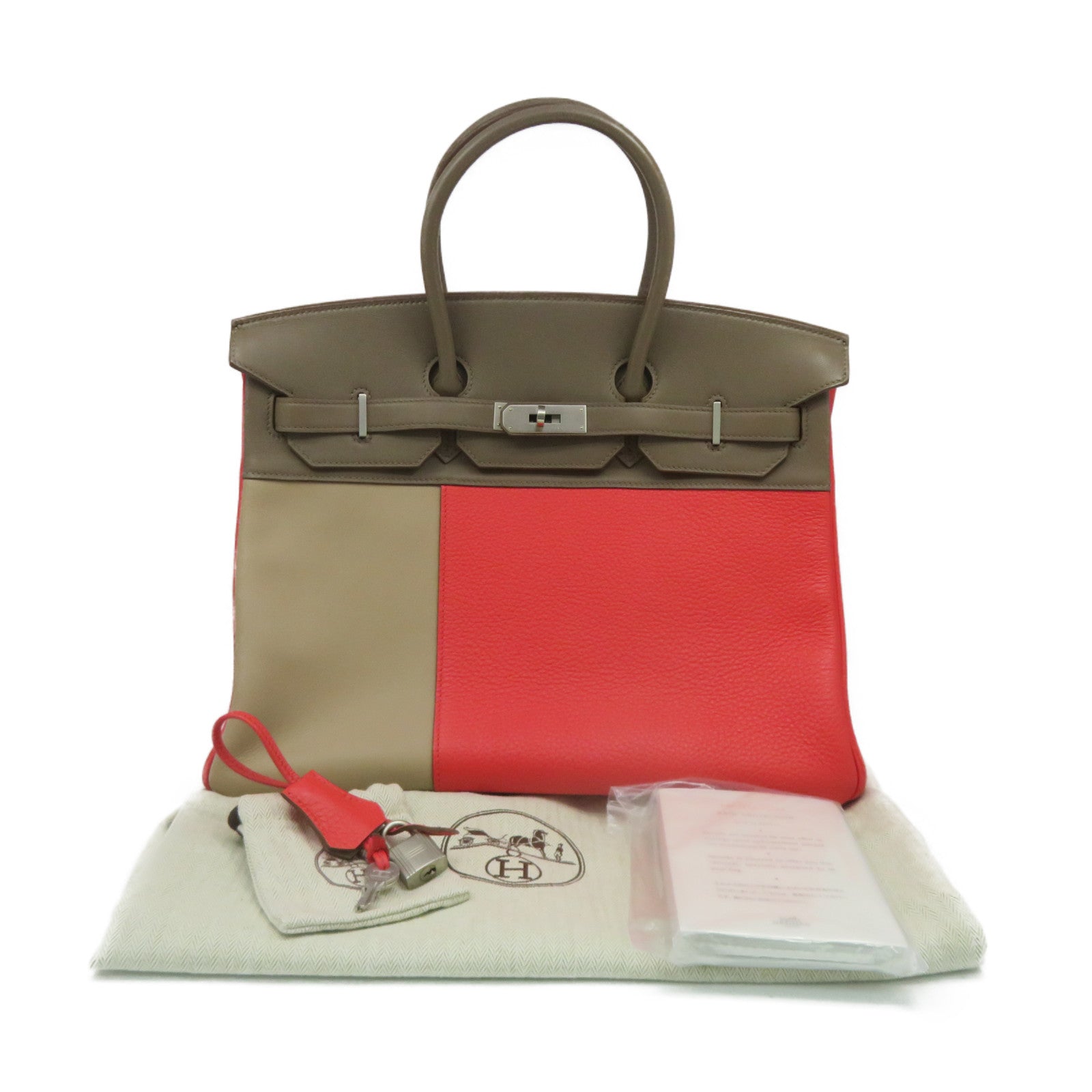 HERMES 【激减优惠】Swift皮革银扣Birkin 35 Hand Bag手挽袋啡色/粉红色