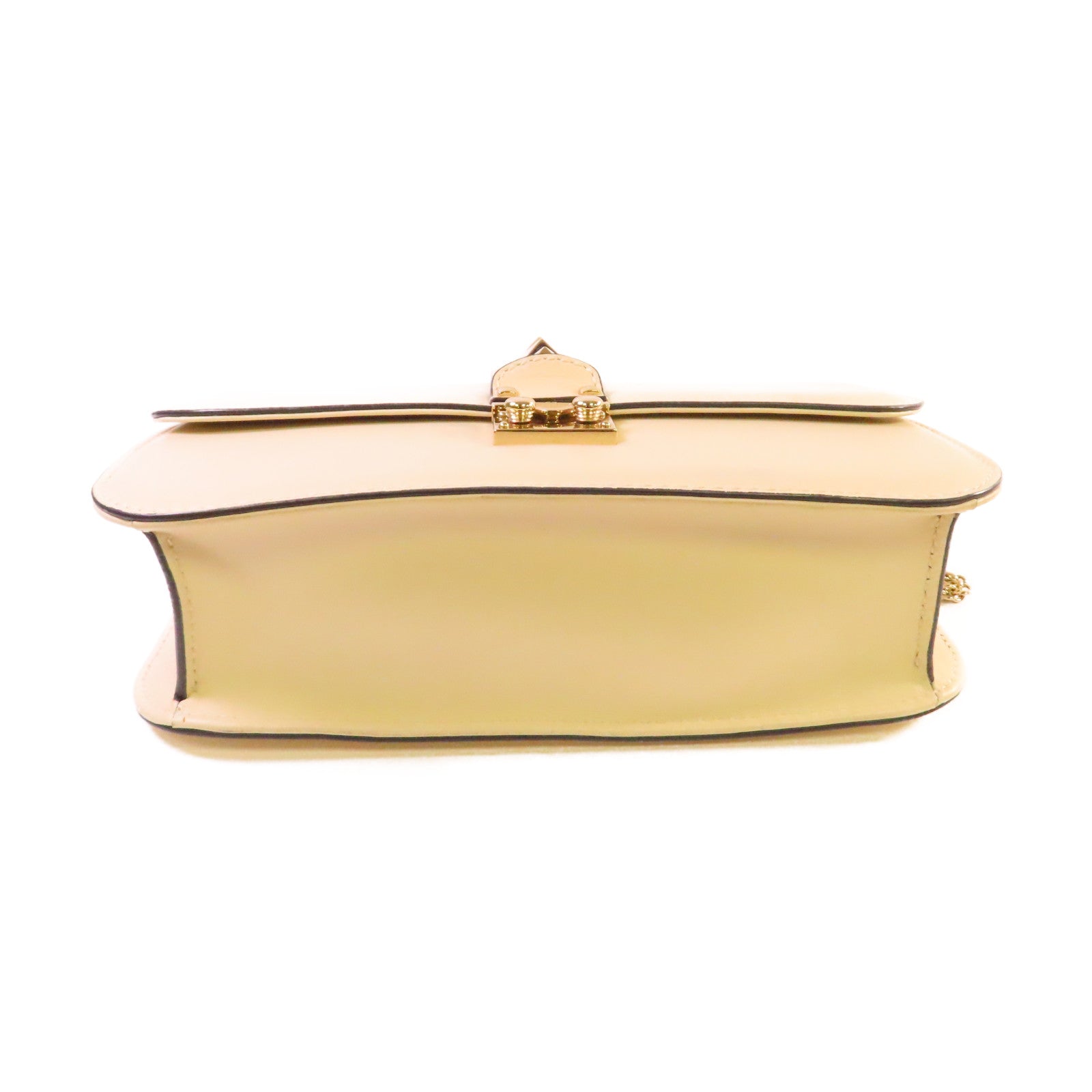 Valentino 牛皮皮革Garanani Lock Chain Shoulder Bag金扣鏈帶肩背袋米白色