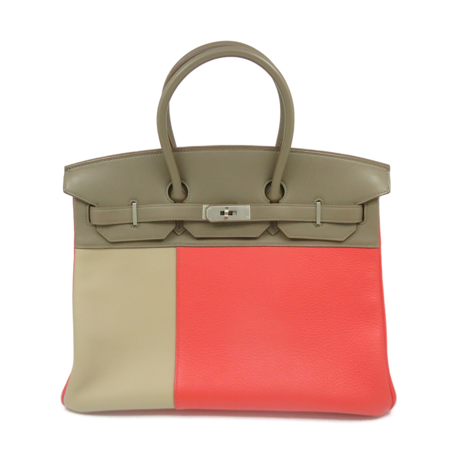 HERMES 【激减优惠】Swift皮革银扣Birkin 35 Hand Bag手挽袋啡色/粉红色