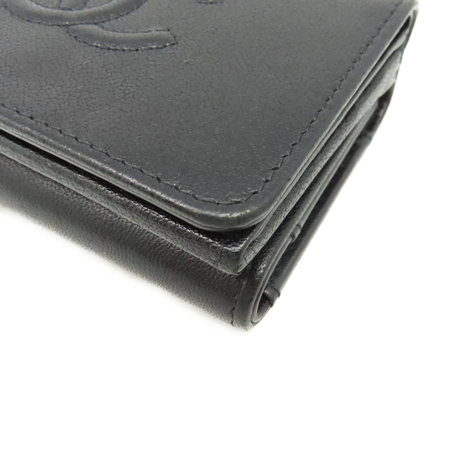 CHANEL 牛皮皮革Mini Wallet銀扣迷你錢包黑色