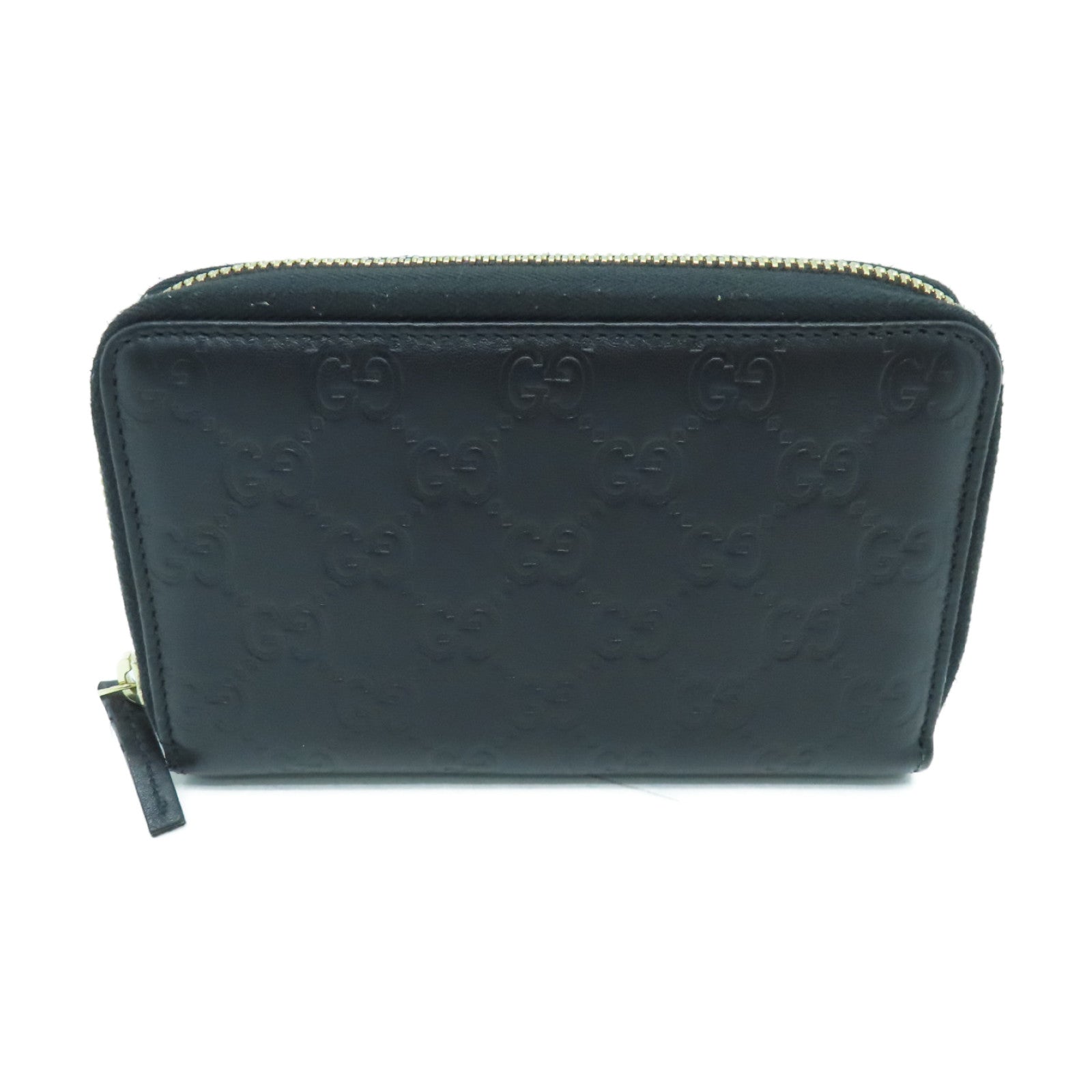 GUCCI Cowhide Leather Wallet Gold Buckle Wallet Black
