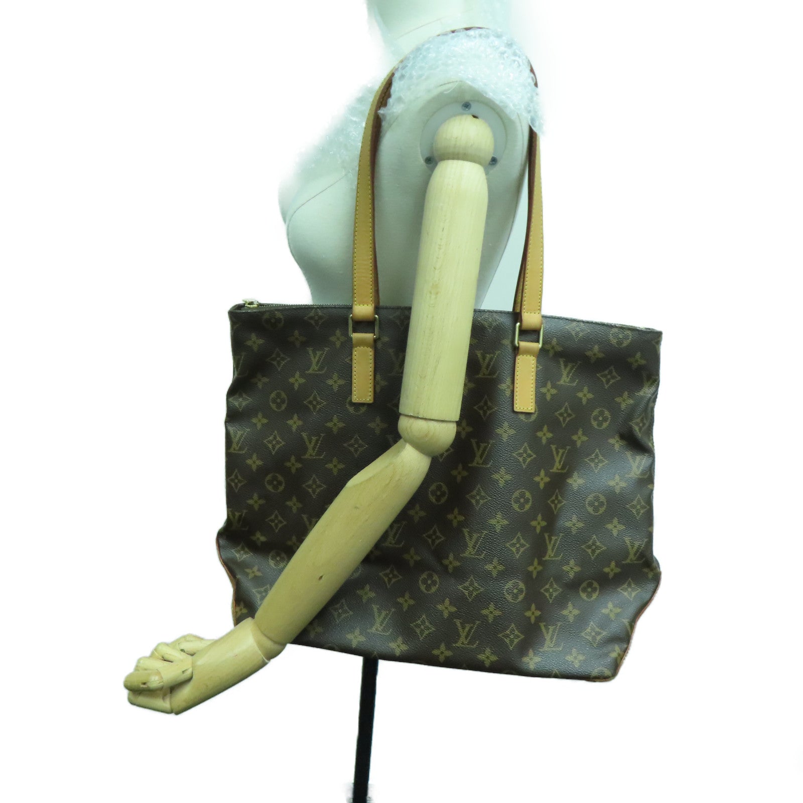 LOUIS VUITTON Monogram Cabas Mezzo金扣手挽袋啡色