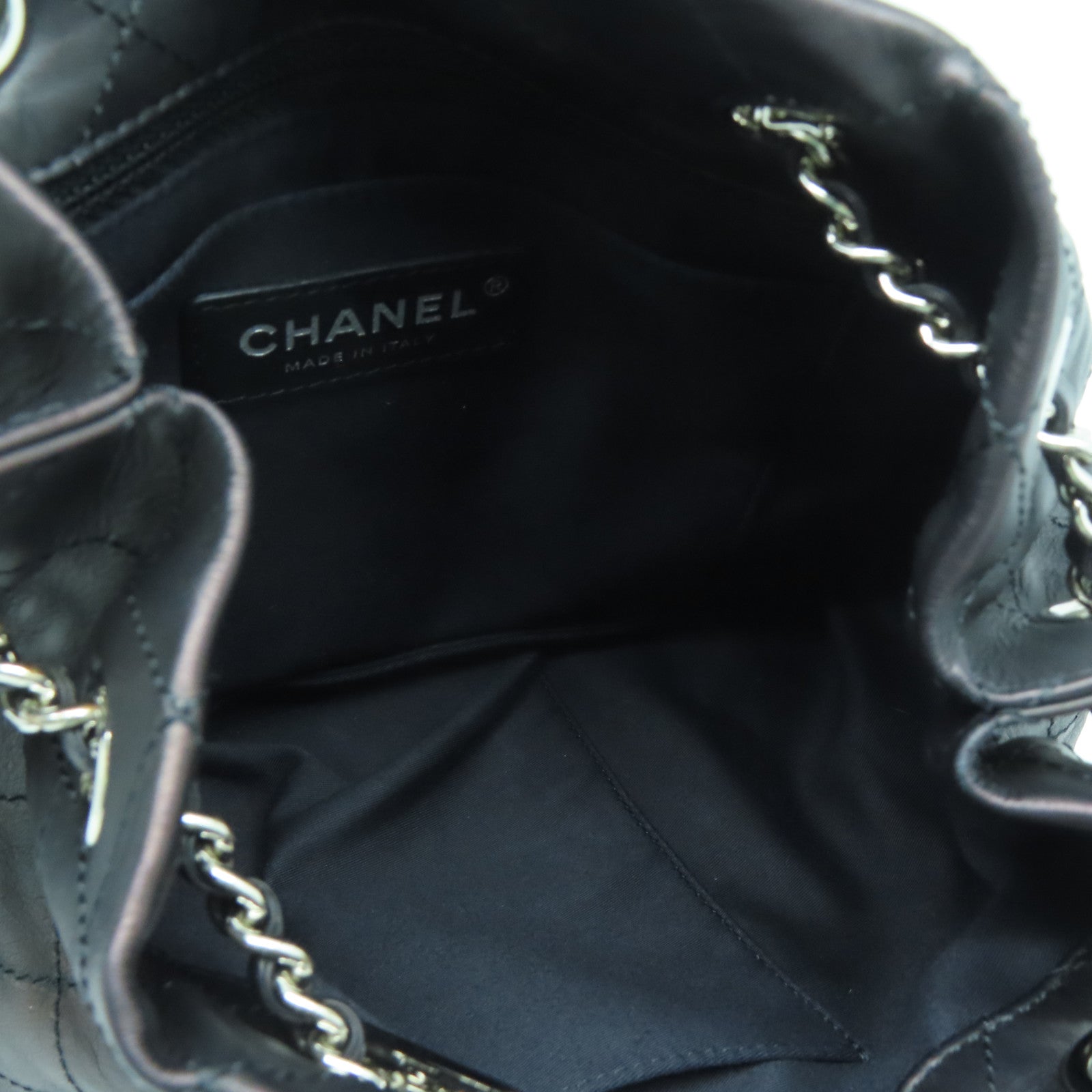 CHANEL 菱格牛皮皮革Chain Shoulder Bag银扣链带肩背袋黑色