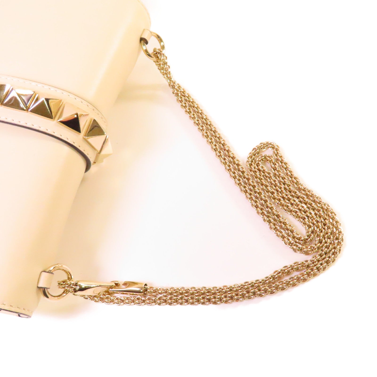 Valentino 牛皮皮革Garanani Lock Chain Shoulder Bag金扣鏈帶肩背袋米白色
