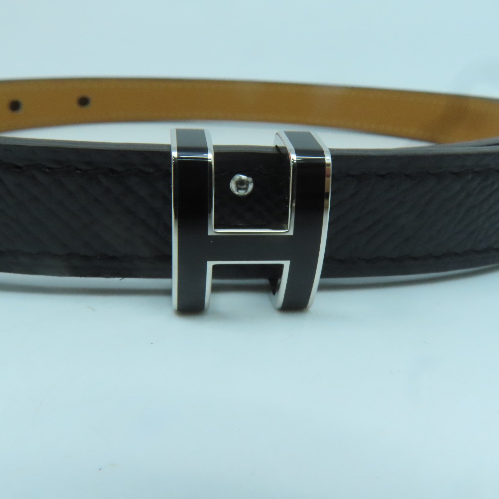 HERMES 【激減優惠】Epsom皮革Pop H 15 Belt銀扣皮帶黑色