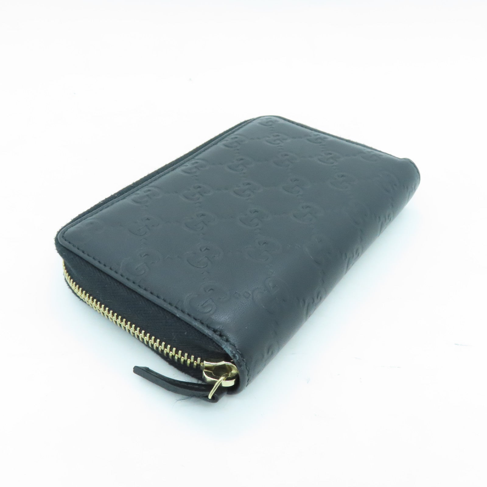 GUCCI Cowhide Leather Wallet Gold Buckle Wallet Black