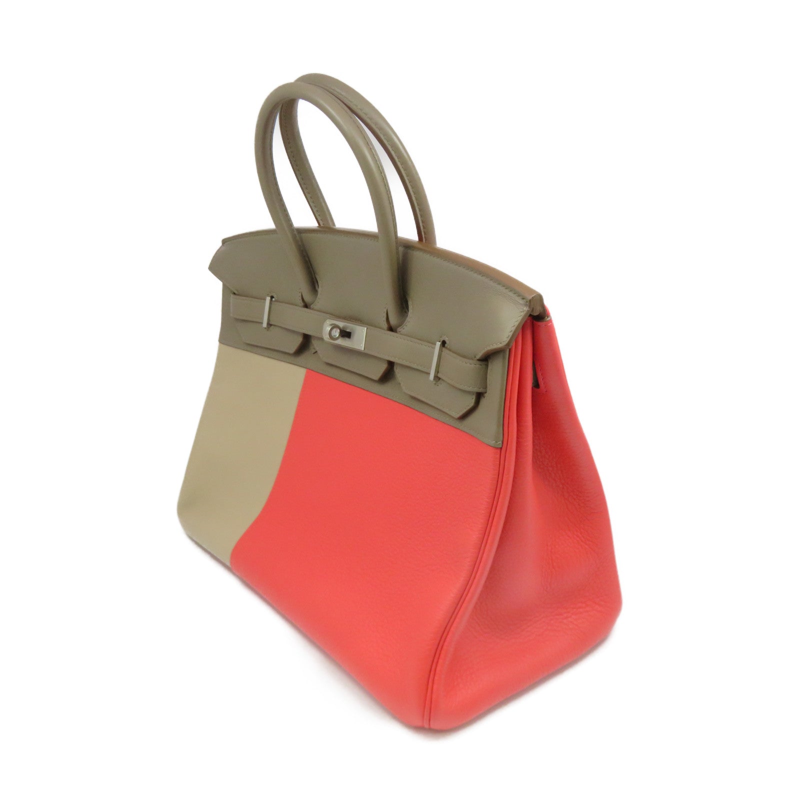 HERMES 【激减优惠】Swift皮革银扣Birkin 35 Hand Bag手挽袋啡色/粉红色