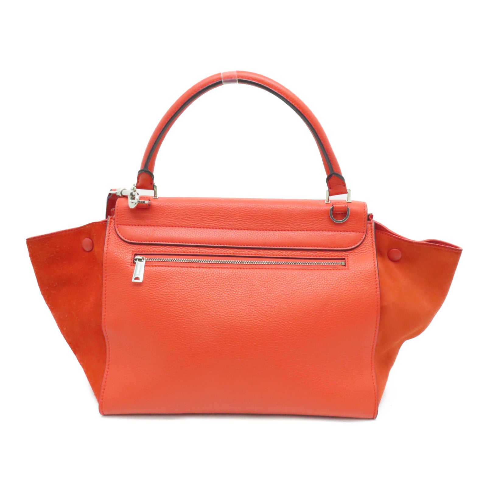 CELINE 牛皮皮革Trapeze銀扣手挽肩背兩用袋橙色