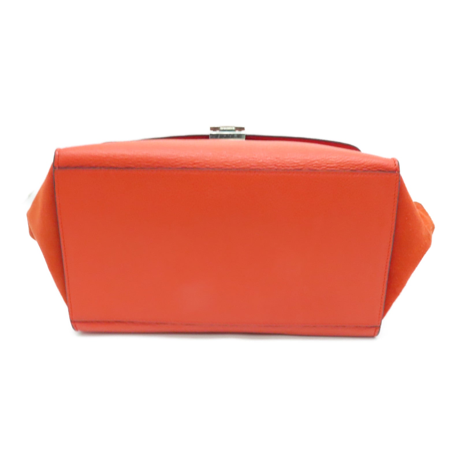 CELINE 牛皮皮革Trapeze銀扣手挽肩背兩用袋橙色