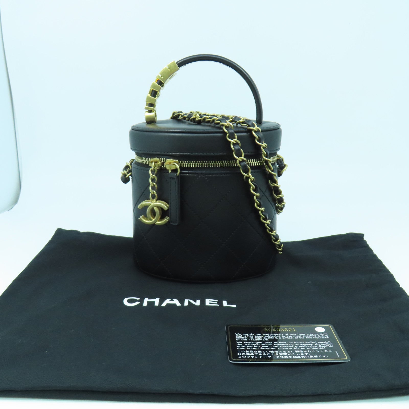 CHANEL 菱格牛皮皮革Chain Shoulder Bag金扣鏈帶肩背袋黑色