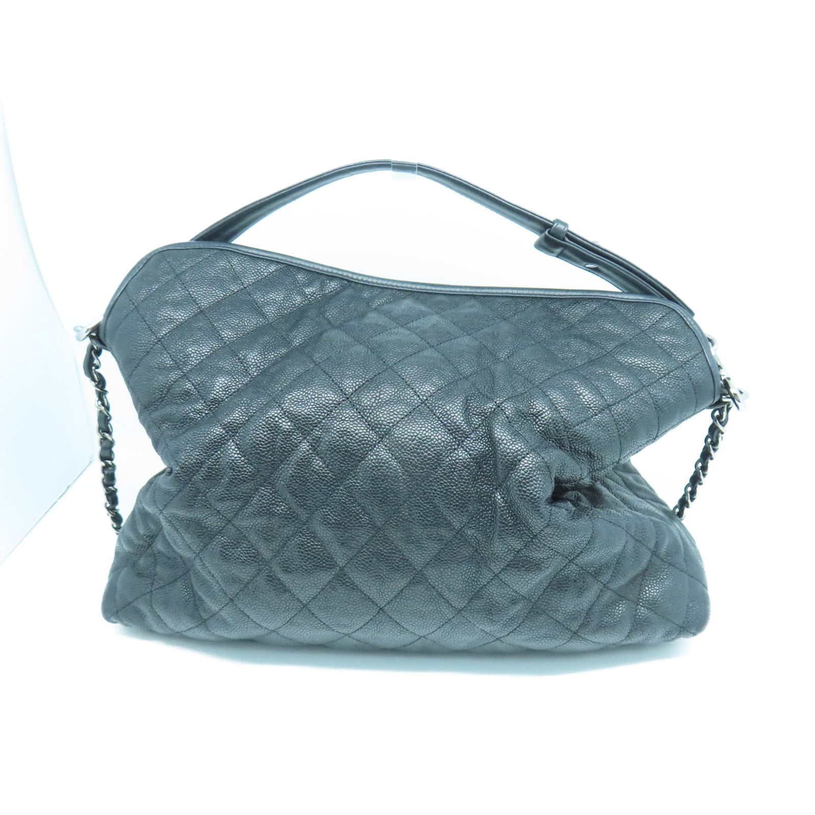 CHANEL 菱格牛皮皮革Shoulder Bag銀扣手挽肩背兩用袋黑色