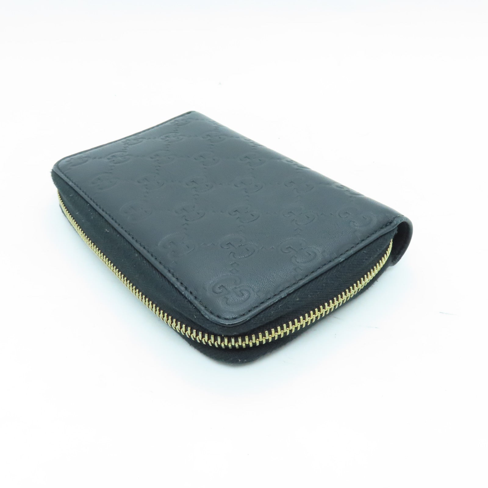 GUCCI Cowhide Leather Wallet Gold Buckle Wallet Black