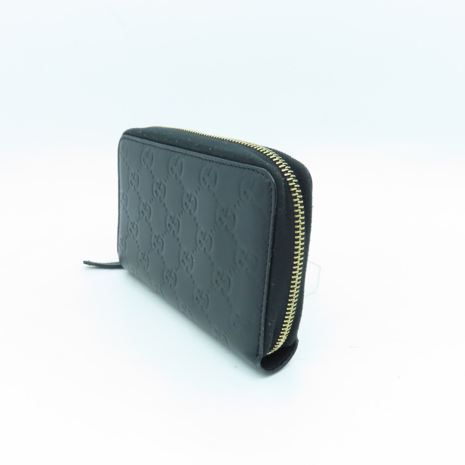 GUCCI Cowhide Leather Wallet Gold Buckle Wallet Black