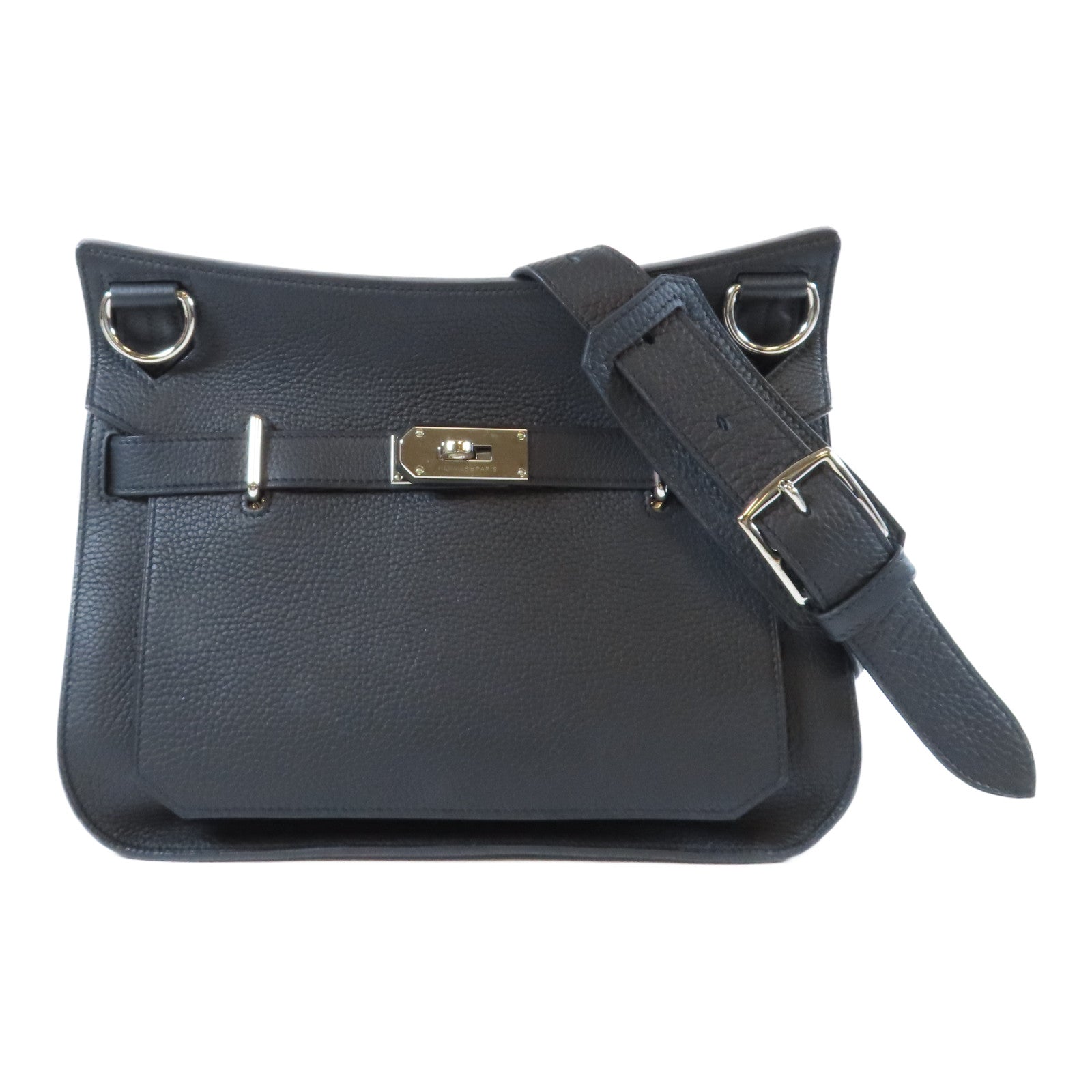 HERMES Clemence皮革Jypsiere 31銀扣肩背袋Noir黑色