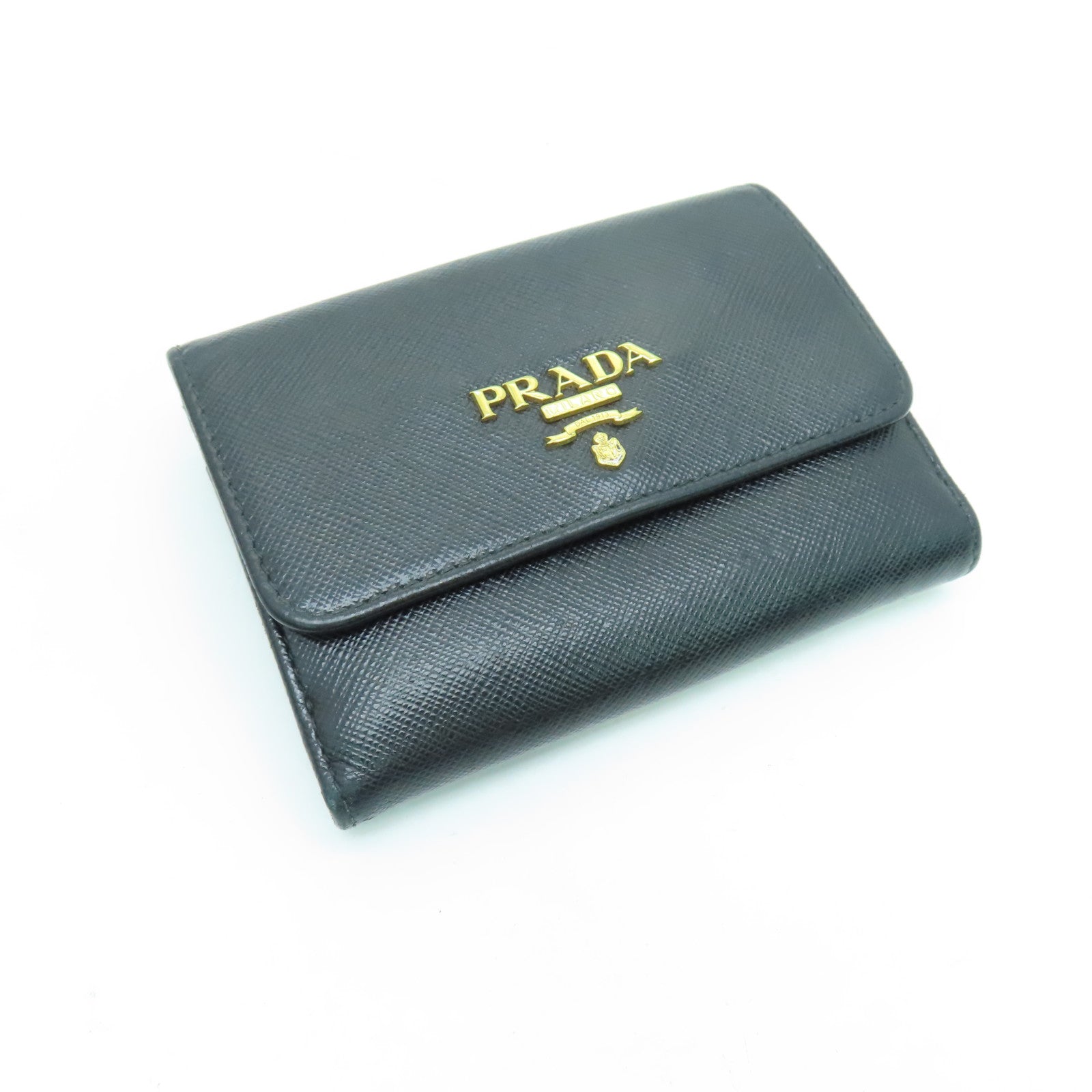 PRADA Saffiano皮革Wallet金扣錢包黑色