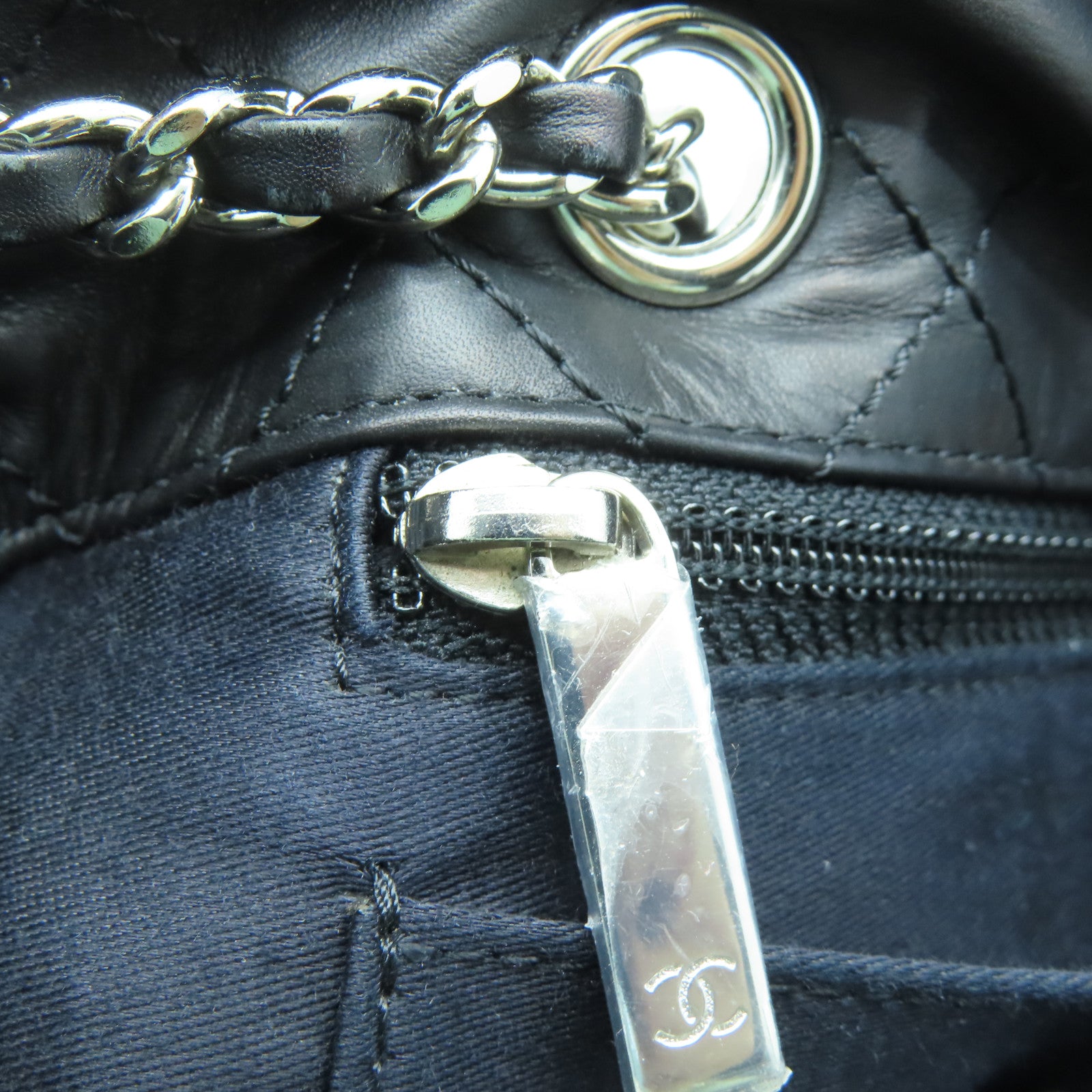 CHANEL 菱格牛皮皮革Chain Shoulder Bag银扣链带肩背袋黑色