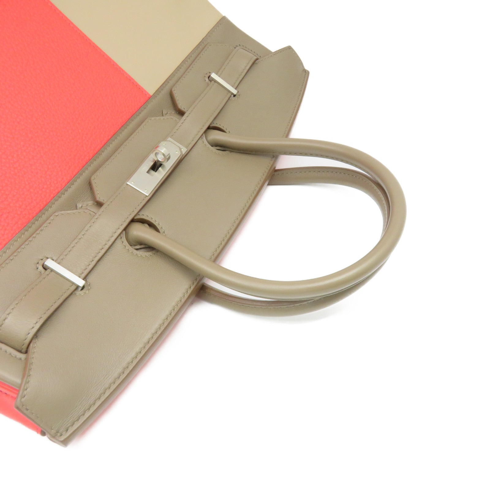HERMES 【激减优惠】Swift皮革银扣Birkin 35 Hand Bag手挽袋啡色/粉红色