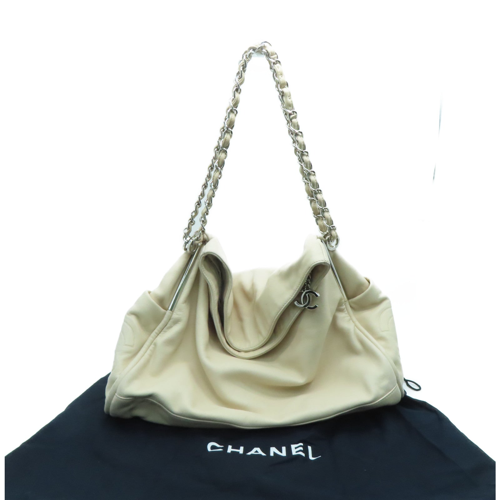 CHANEL 【激減優惠】羊皮皮革Chain Shoulder Bag銀扣肩背袋白色