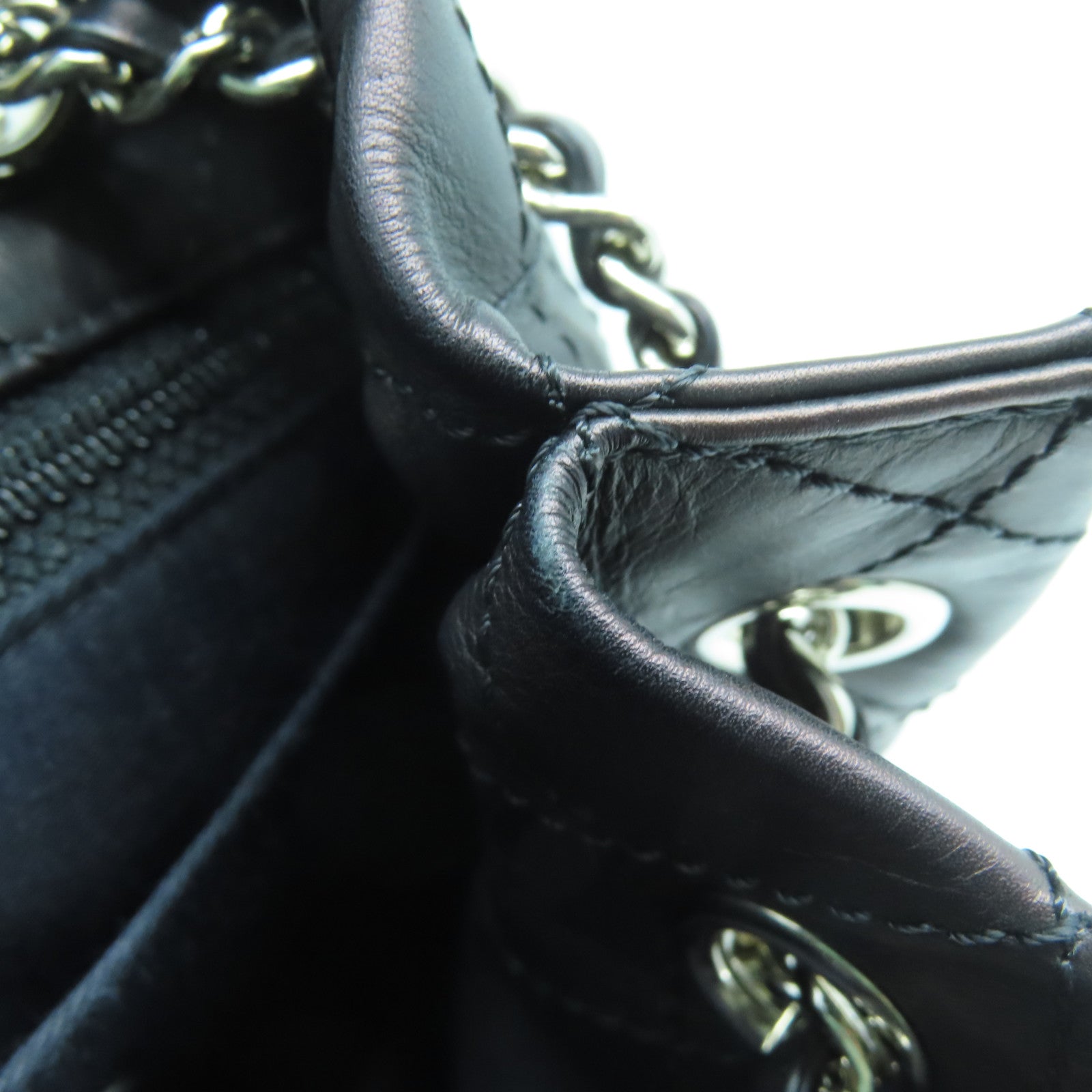 CHANEL 菱格牛皮皮革Chain Shoulder Bag银扣链带肩背袋黑色