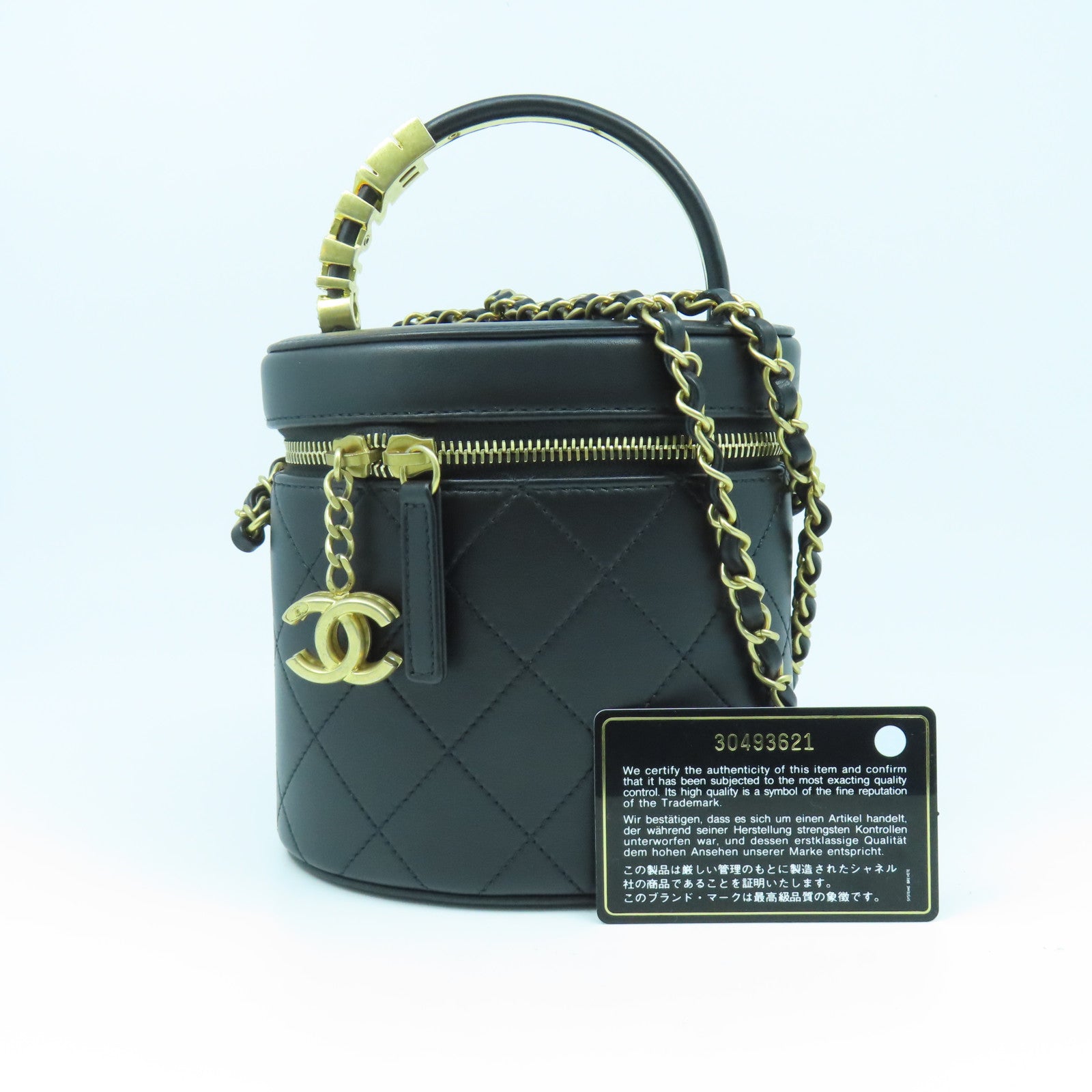 CHANEL 菱格牛皮皮革Chain Shoulder Bag金扣鏈帶肩背袋黑色