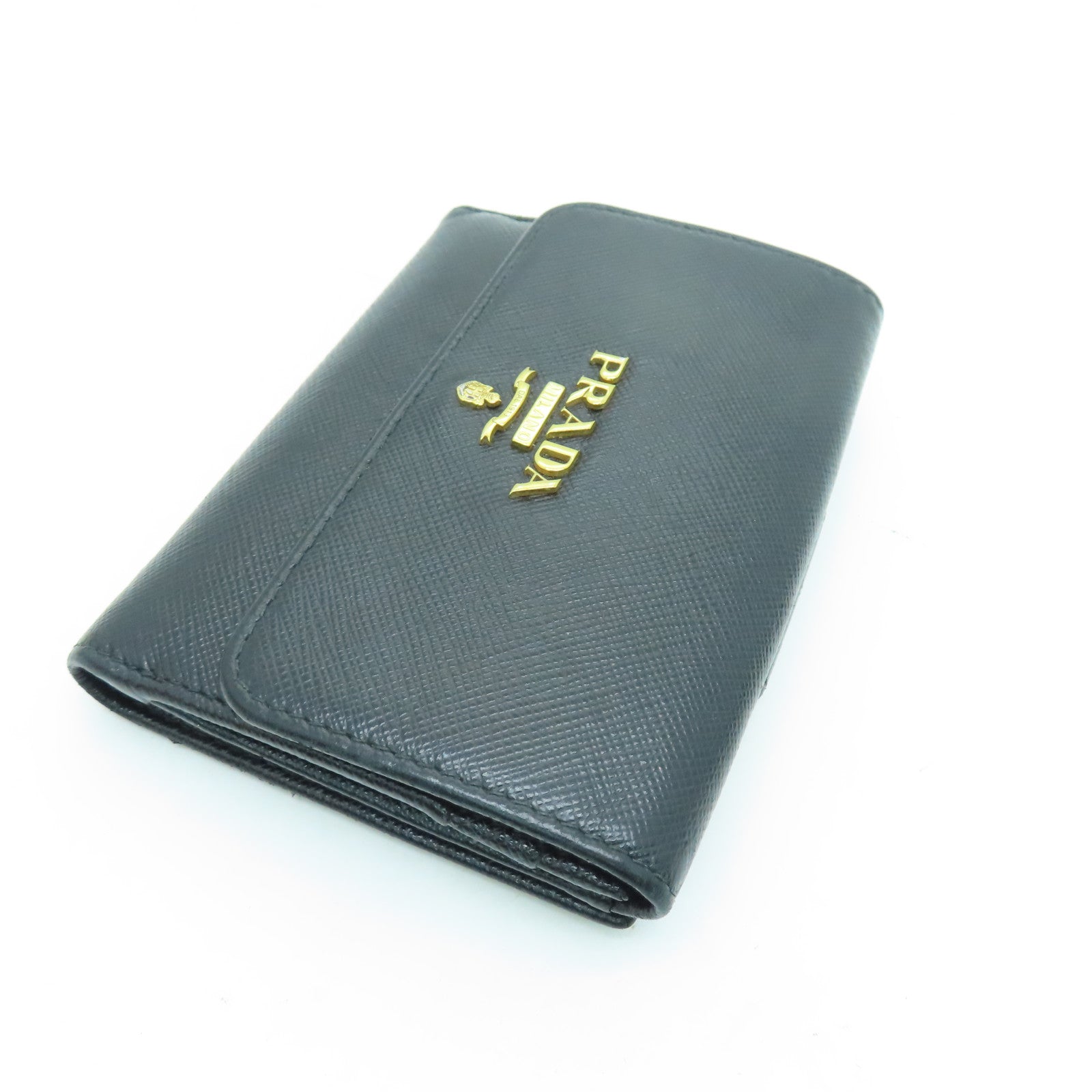 PRADA Saffiano皮革Wallet金扣錢包黑色
