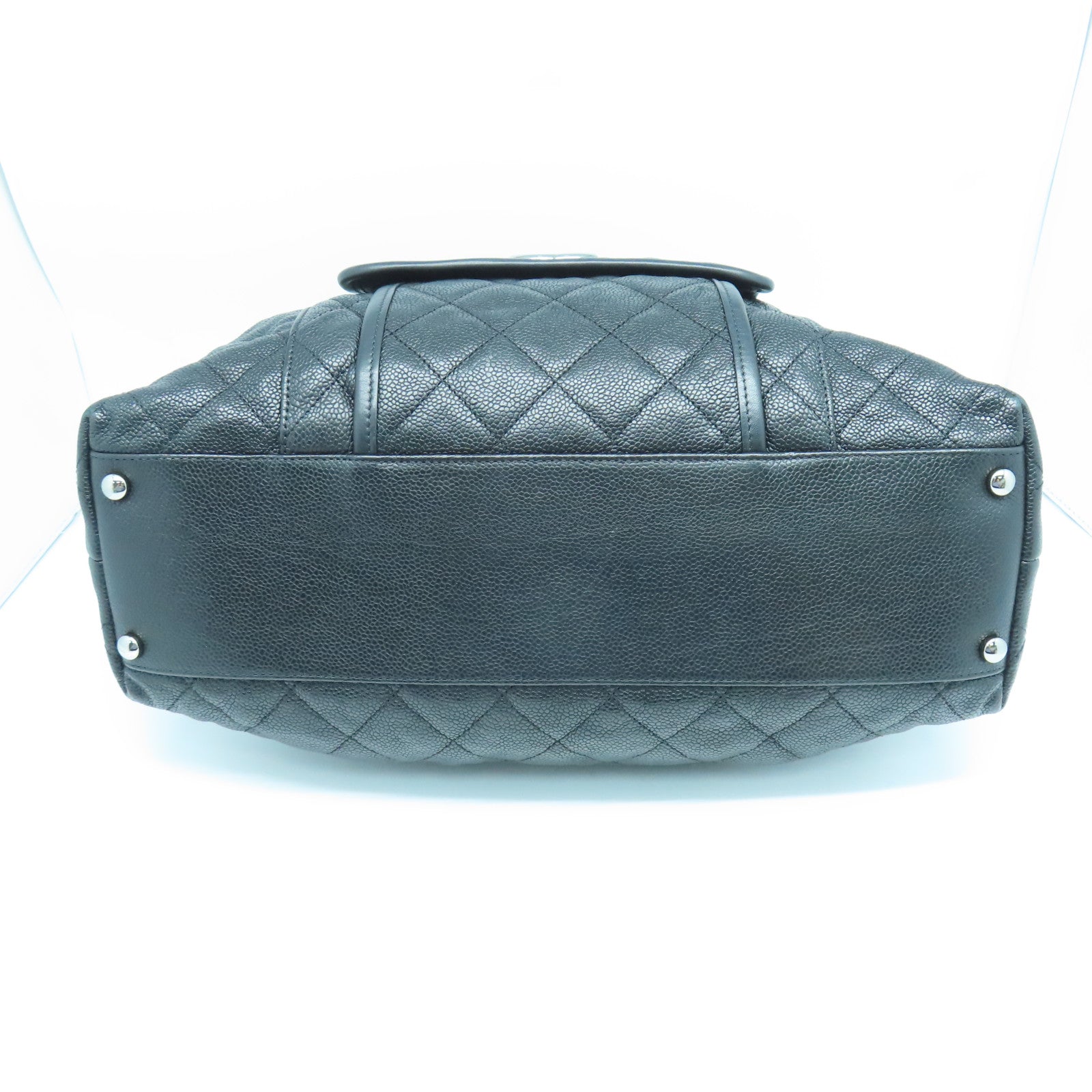 CHANEL 菱格牛皮皮革Shoulder Bag銀扣手挽肩背兩用袋黑色