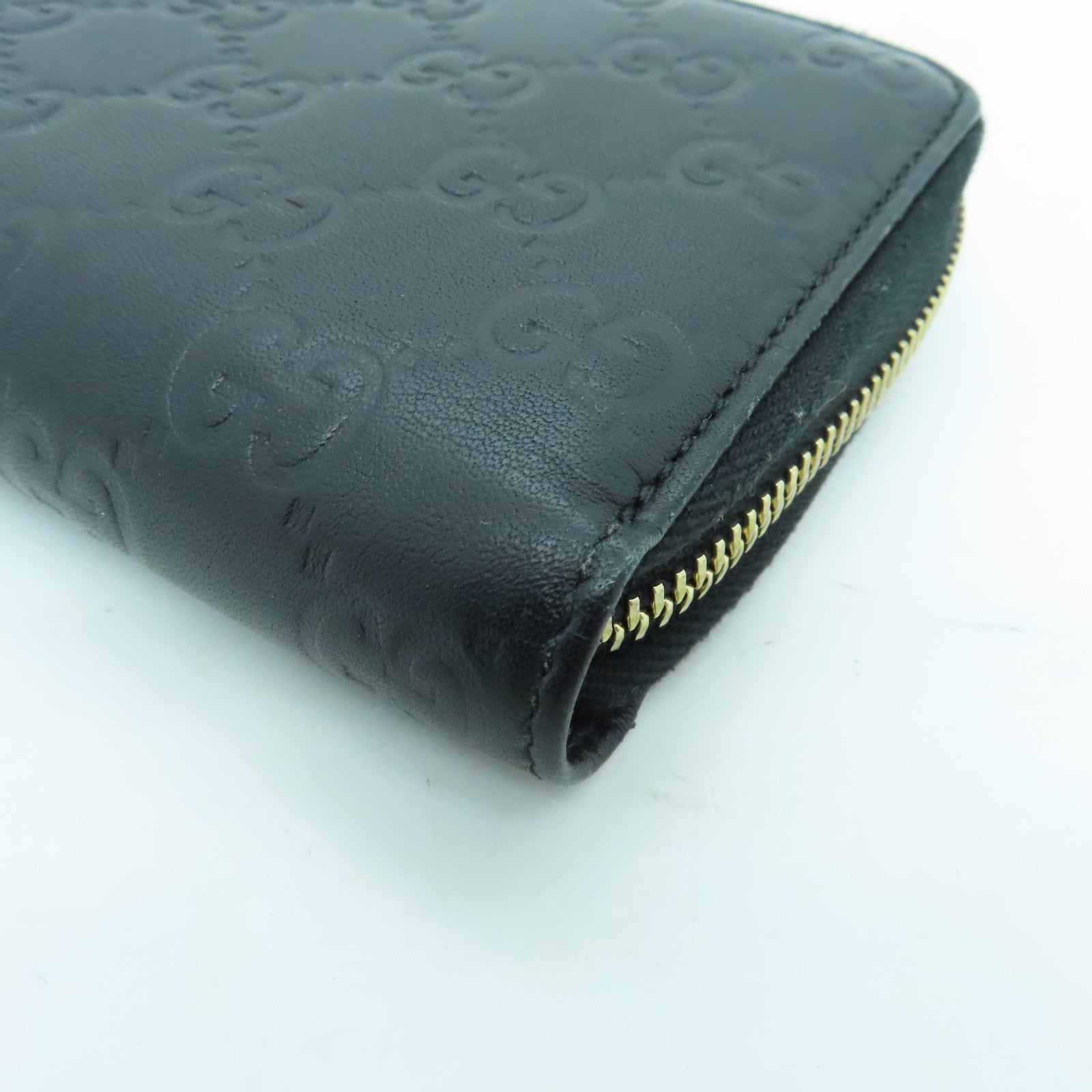 GUCCI Cowhide Leather Wallet Gold Buckle Wallet Black