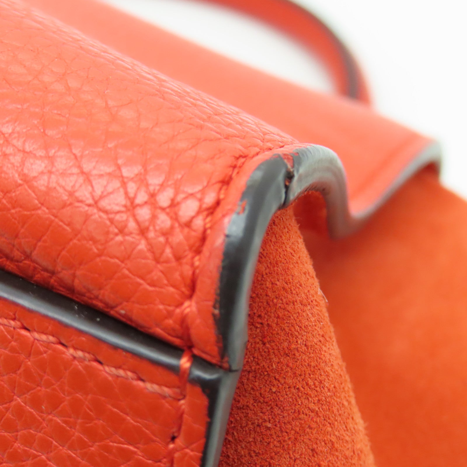 CELINE 牛皮皮革Trapeze銀扣手挽肩背兩用袋橙色