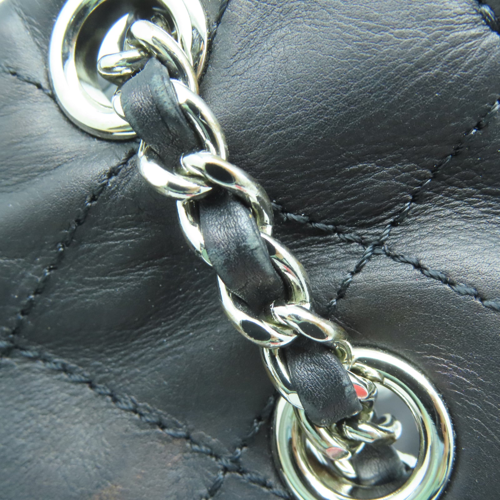 CHANEL 菱格牛皮皮革Chain Shoulder Bag银扣链带肩背袋黑色