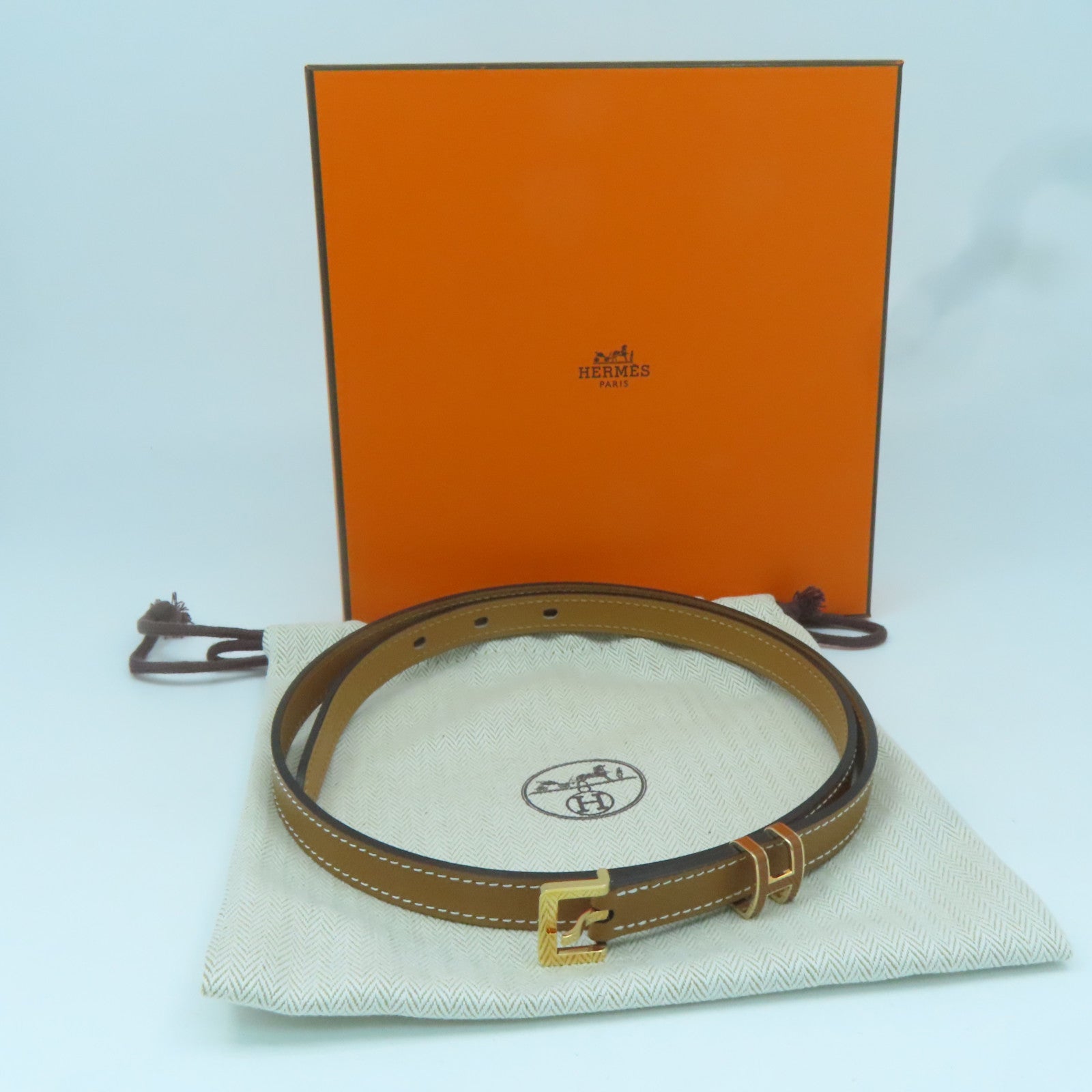 HERMES Epsom皮革Pop H 15 Belt金扣皮帶啡色