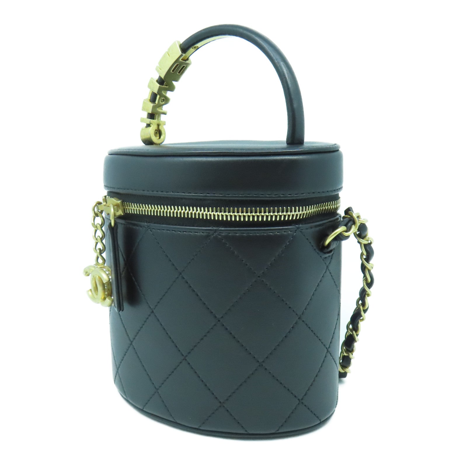 CHANEL 菱格牛皮皮革Chain Shoulder Bag金扣鏈帶肩背袋黑色