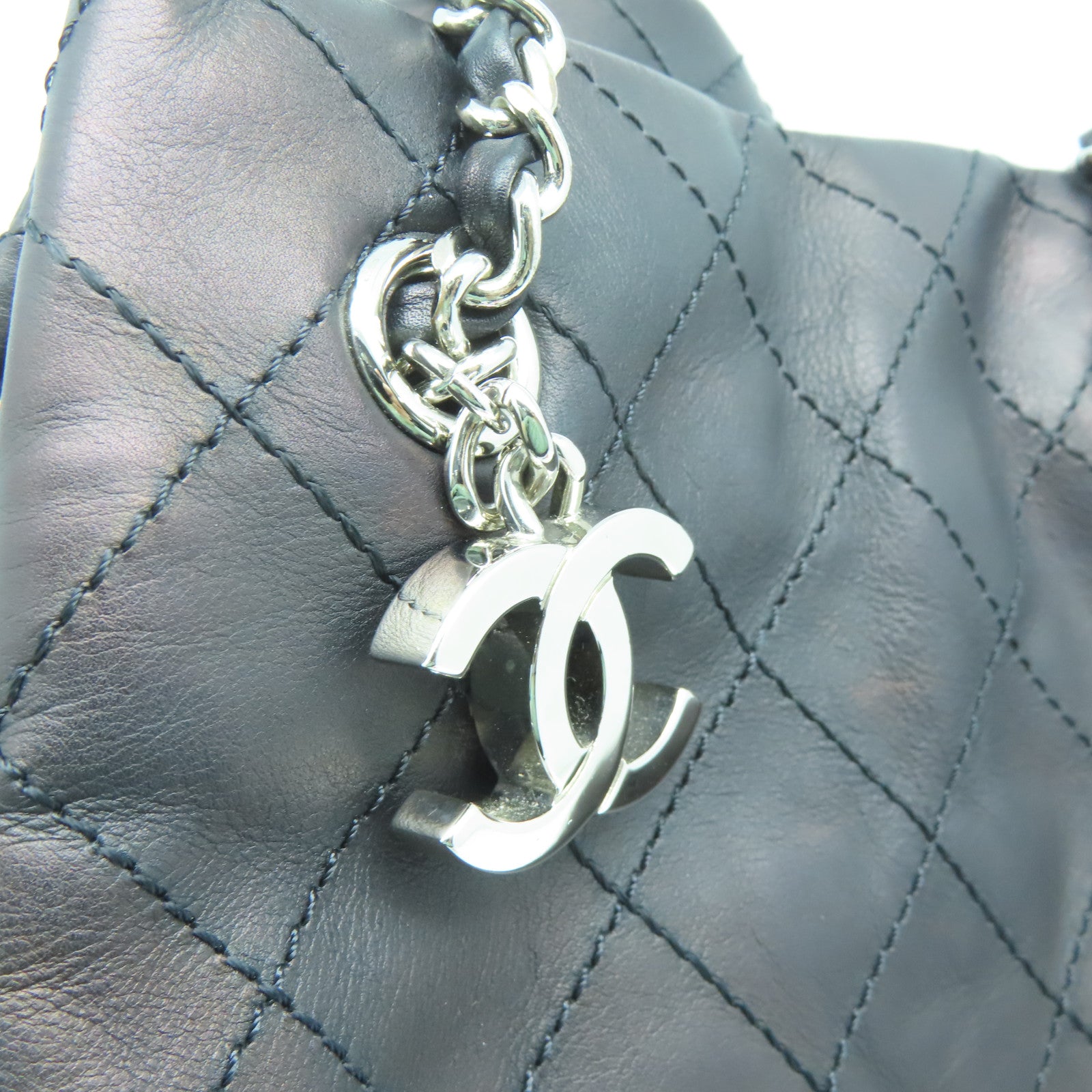 CHANEL 菱格牛皮皮革Chain Shoulder Bag银扣链带肩背袋黑色