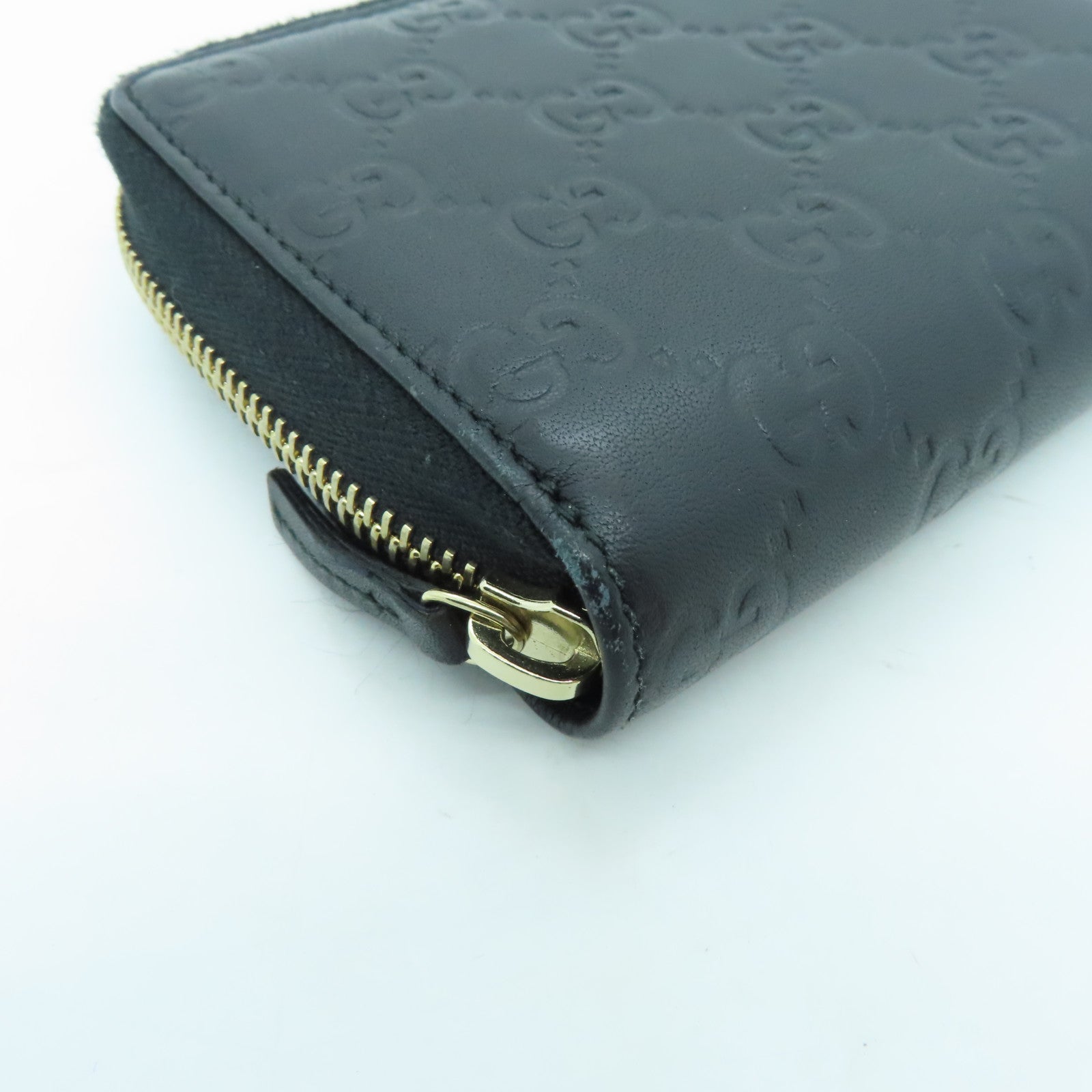 GUCCI Cowhide Leather Wallet Gold Buckle Wallet Black