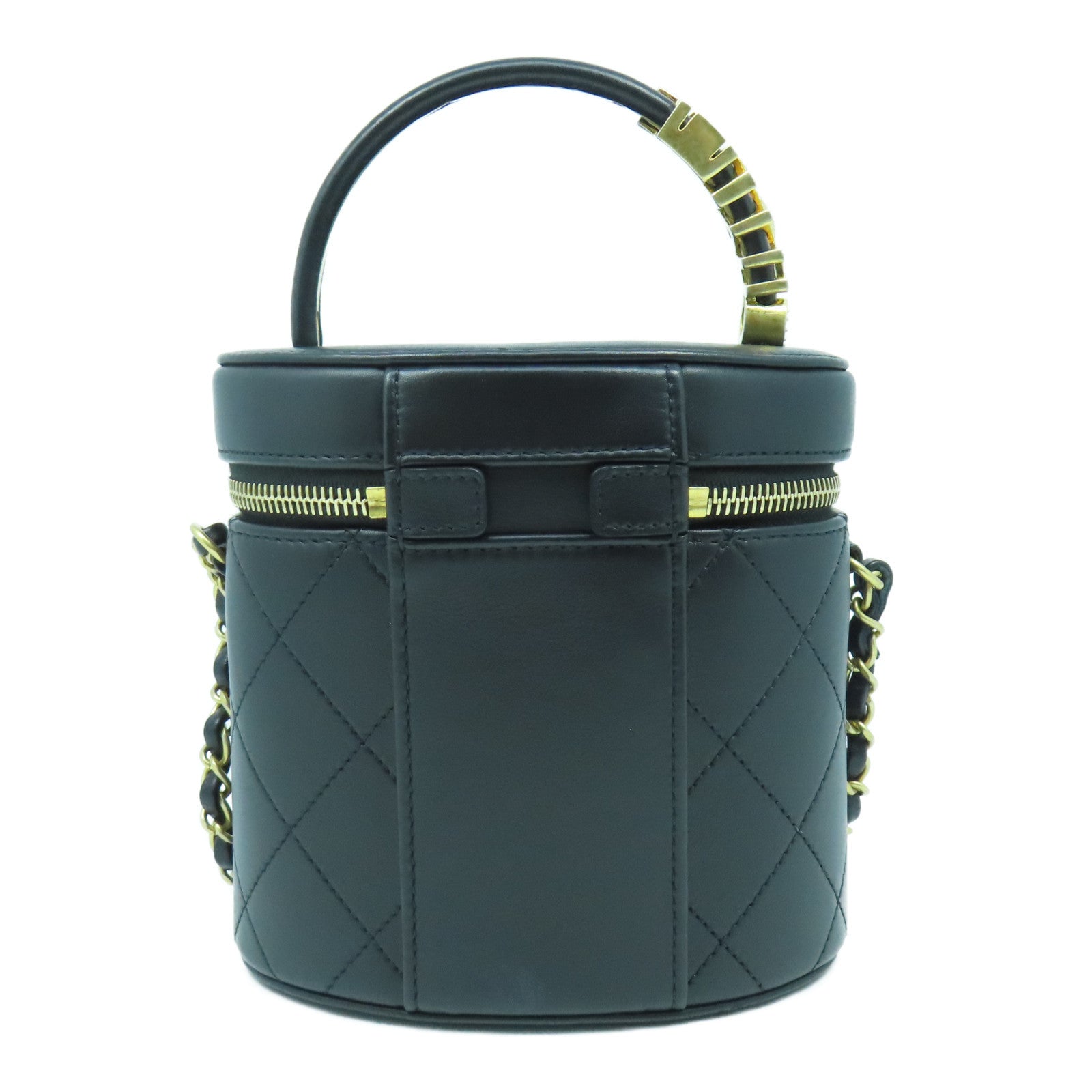 CHANEL 菱格牛皮皮革Chain Shoulder Bag金扣鏈帶肩背袋黑色