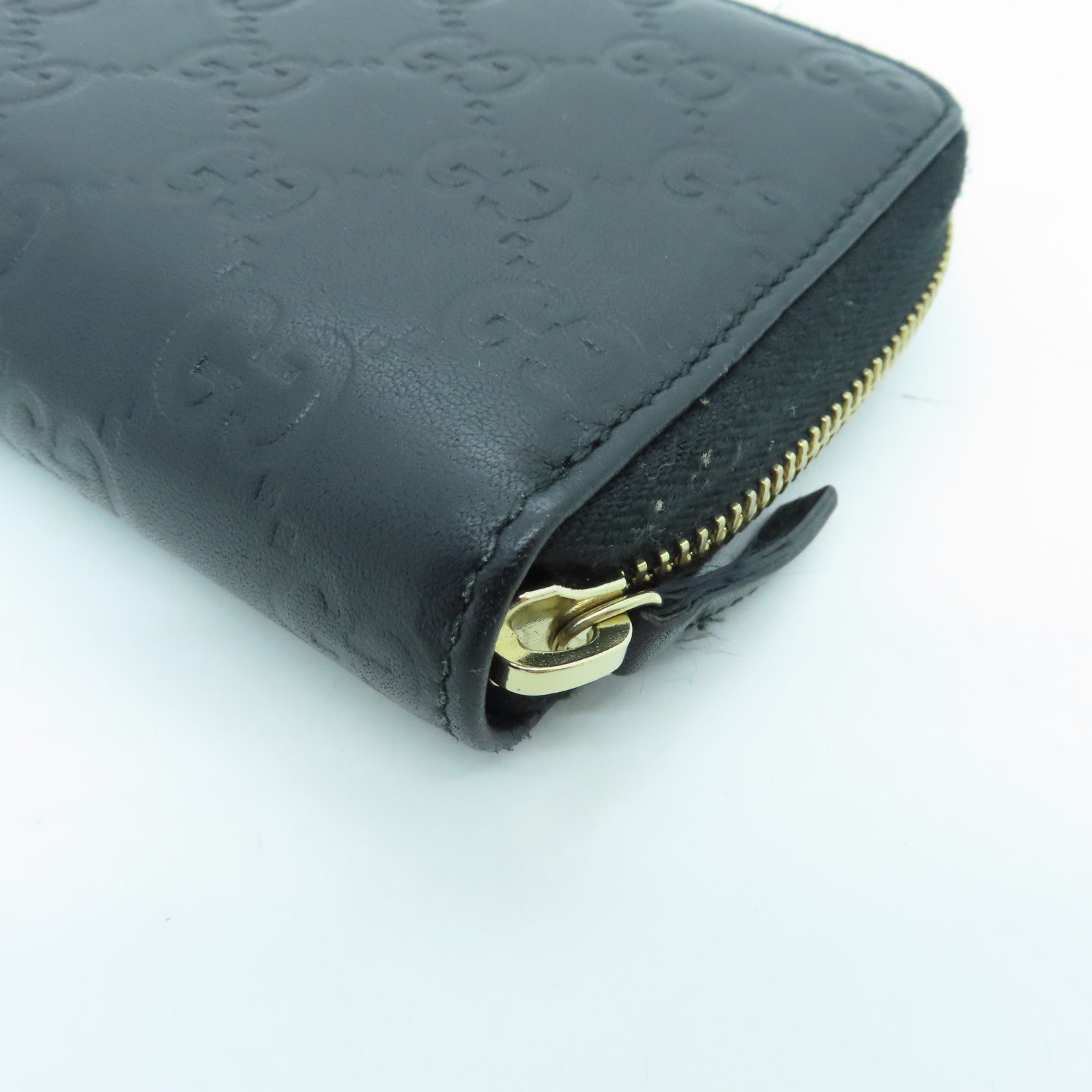 GUCCI Cowhide Leather Wallet Gold Buckle Wallet Black