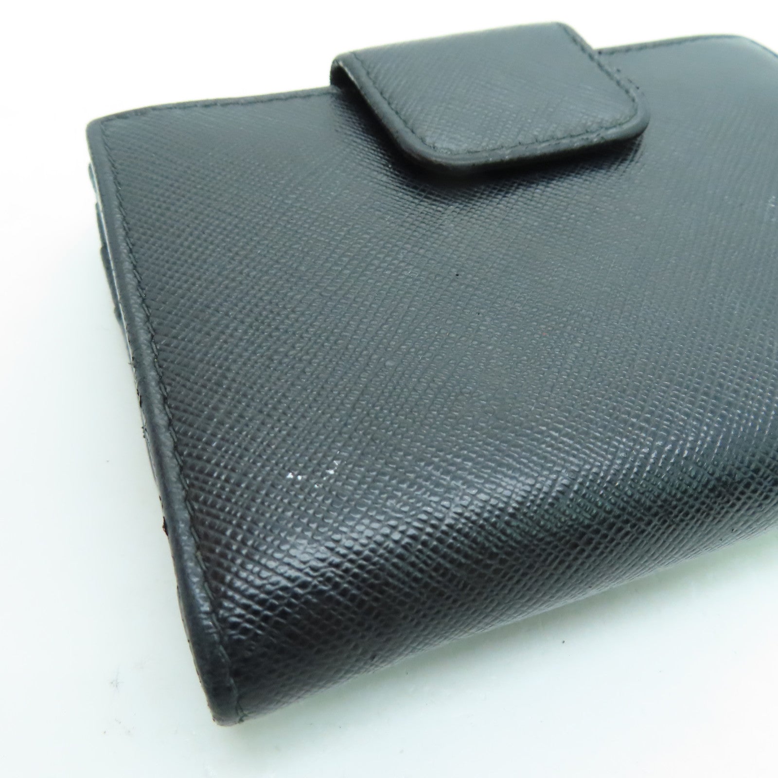 PRADA Saffiano皮革Wallet金扣錢包黑色