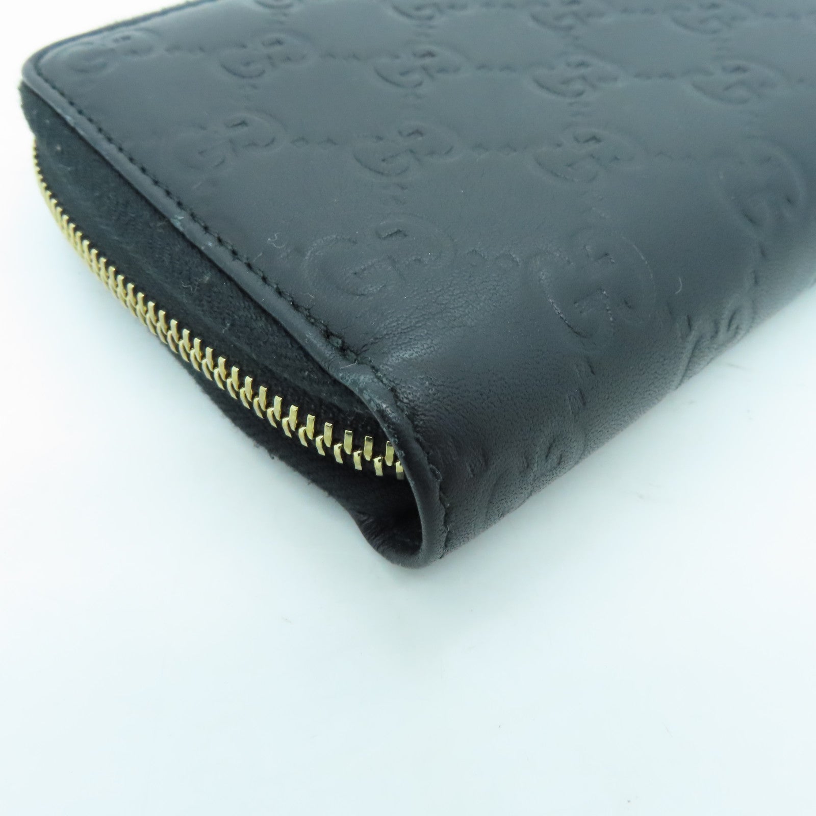 GUCCI Cowhide Leather Wallet Gold Buckle Wallet Black
