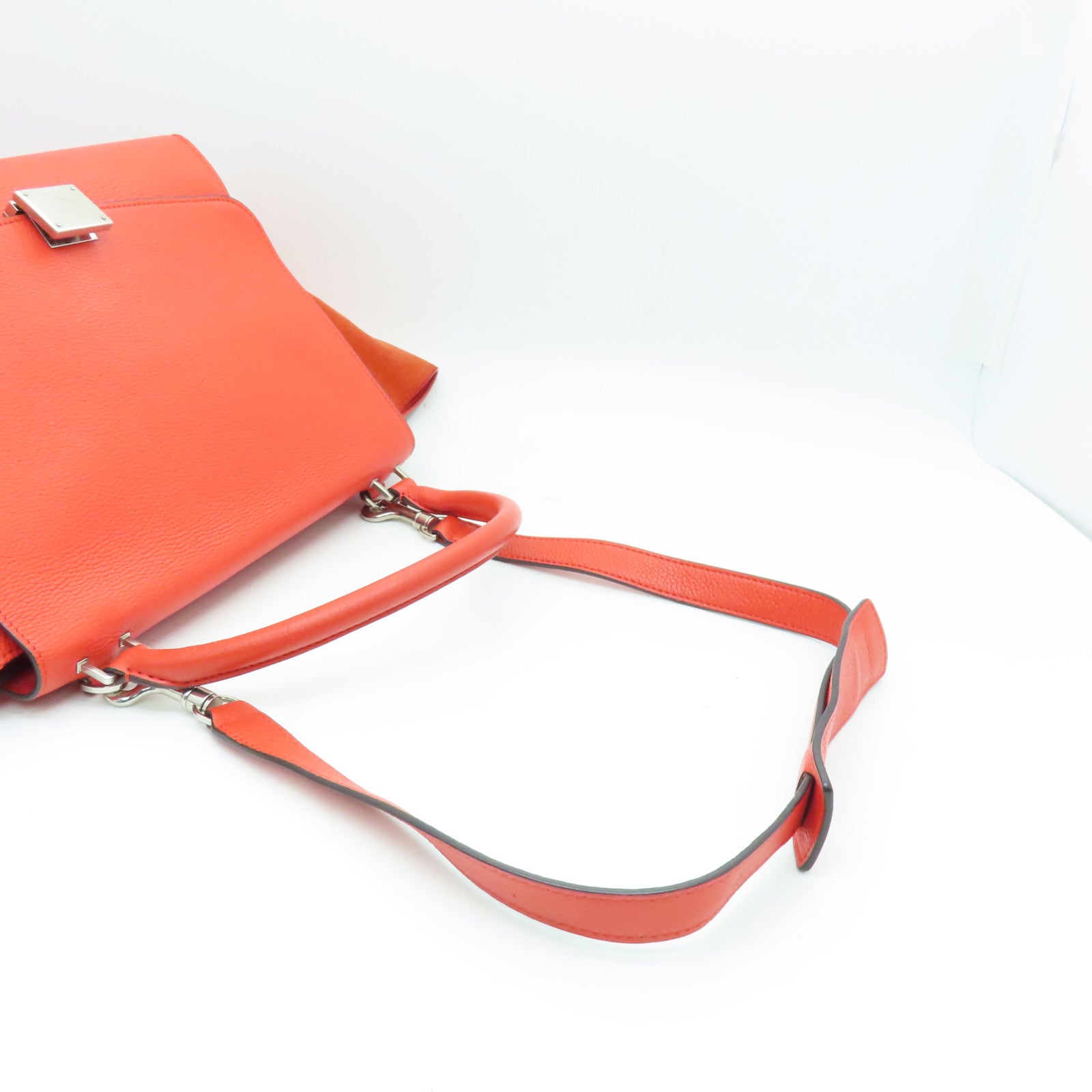 CELINE 牛皮皮革Trapeze銀扣手挽肩背兩用袋橙色