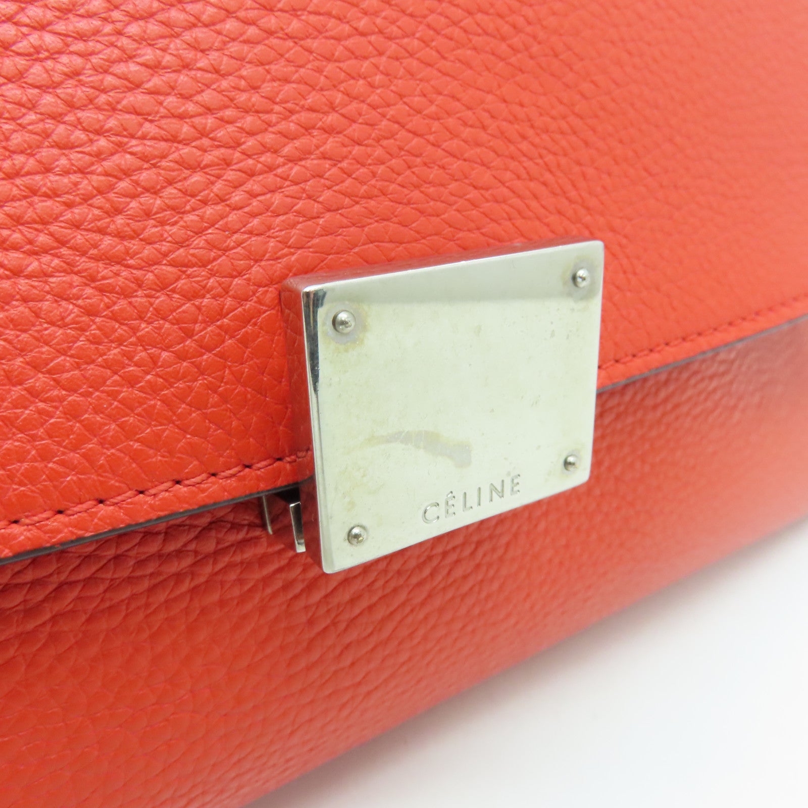 CELINE 牛皮皮革Trapeze銀扣手挽肩背兩用袋橙色