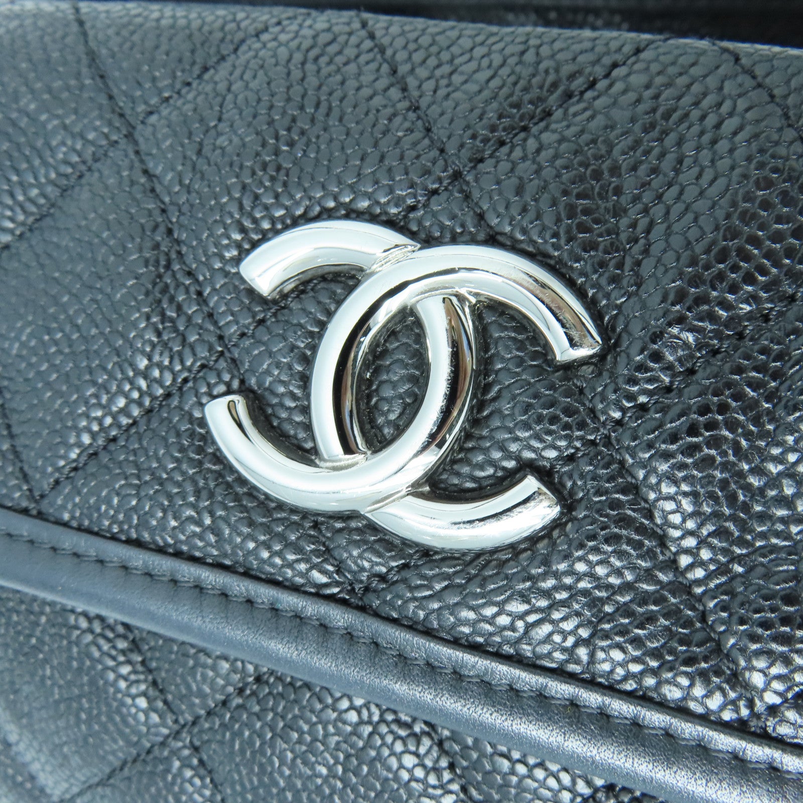 CHANEL 菱格牛皮皮革Shoulder Bag銀扣手挽肩背兩用袋黑色