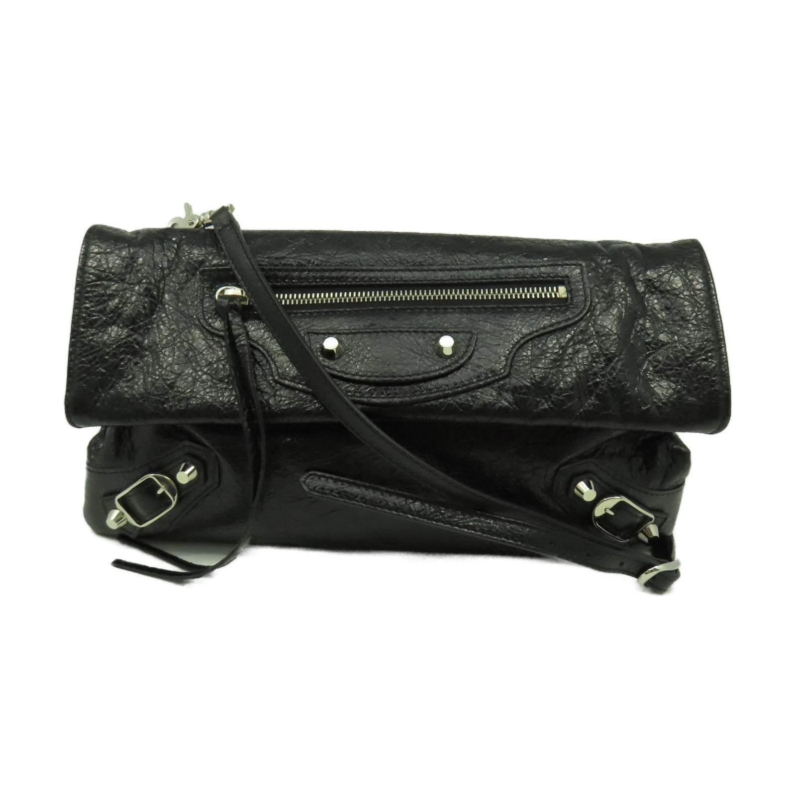 BALENCIAGA 牛皮皮革Shoulder Bag銀扣肩背袋黑色