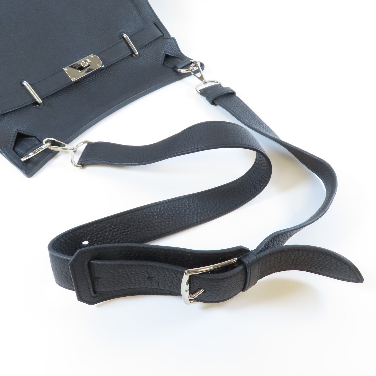 HERMES Clemence皮革Jypsiere 31銀扣肩背袋Noir黑色
