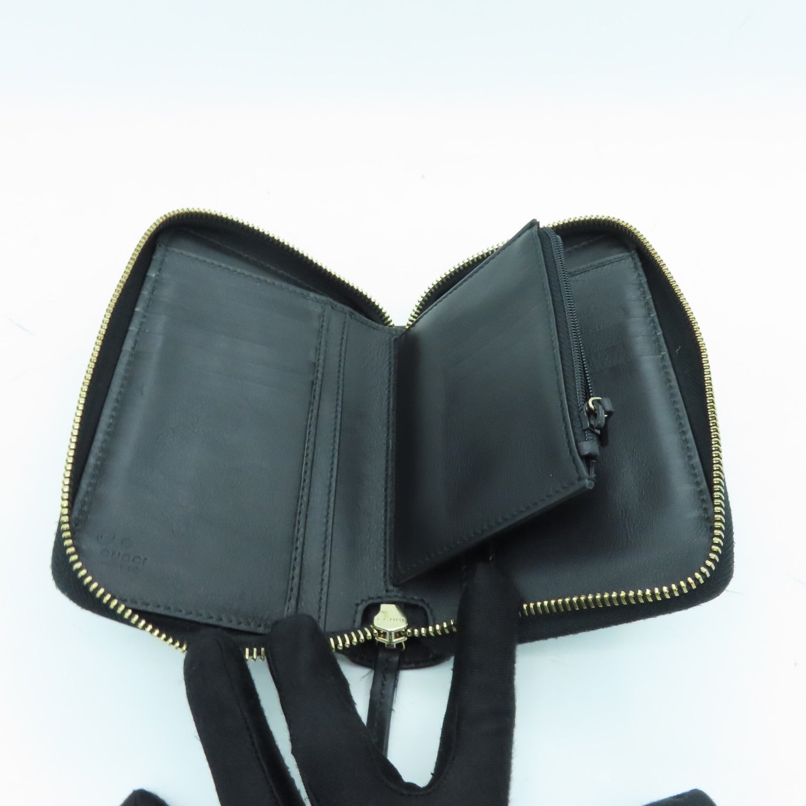 GUCCI Cowhide Leather Wallet Gold Buckle Wallet Black