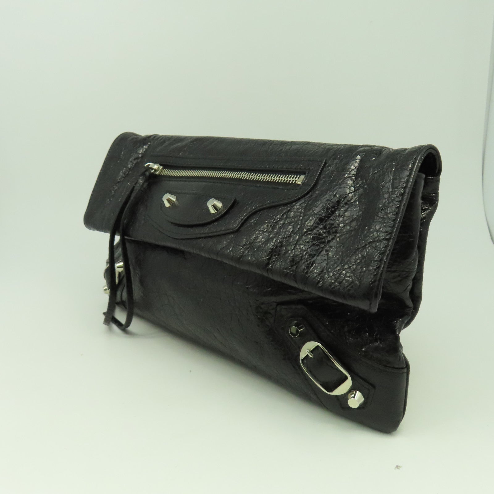 BALENCIAGA 牛皮皮革Shoulder Bag銀扣肩背袋黑色