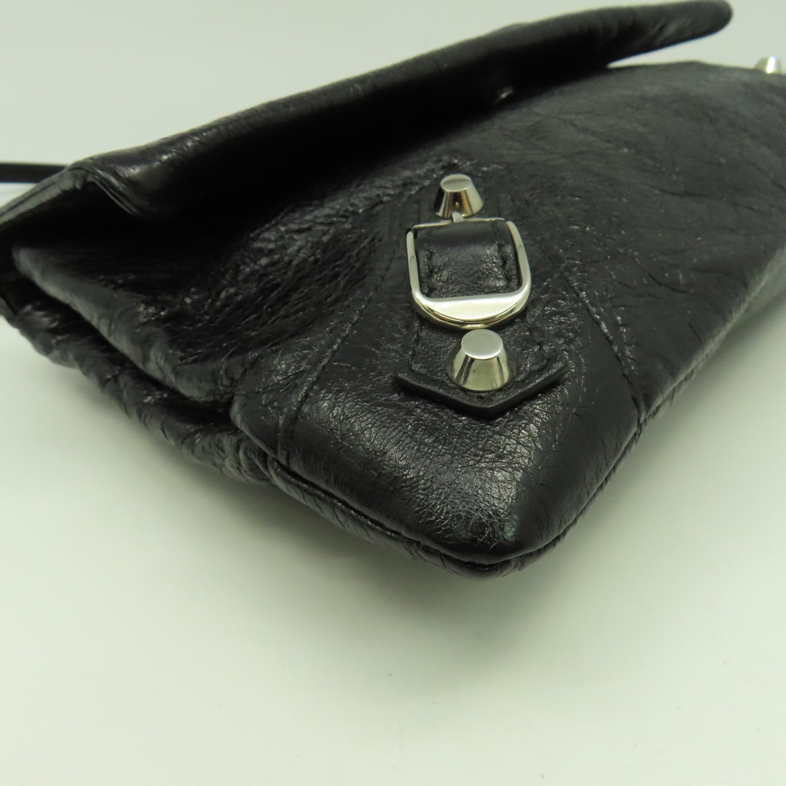 BALENCIAGA 牛皮皮革Shoulder Bag銀扣肩背袋黑色