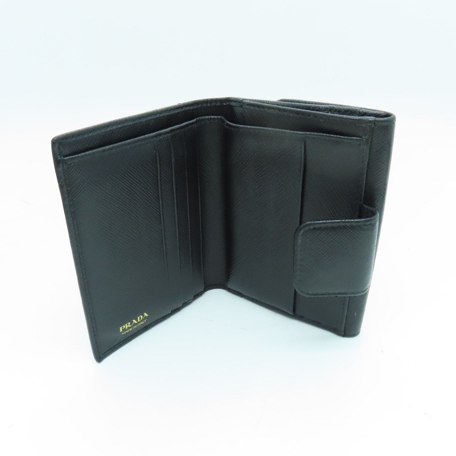 PRADA Saffiano皮革Wallet金扣錢包黑色